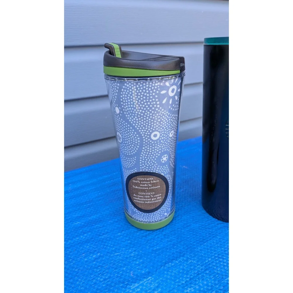Starbucks Tumbler Lot of 3 Matte Black 24oz Teal Gradient 12oz Fabric Inlay 16oz